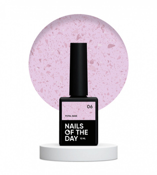 NAILSOFTHEDAY Potal Base 06 – jasno-różowa baza z miedzianymi holograficznymi płatkami, 10 ml