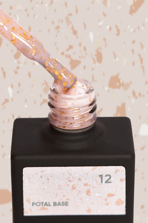 NAILSOFTHEDAY Potal Base 12 – beżowa baza ze złotymi holograficznymi płatkami, 10 ml